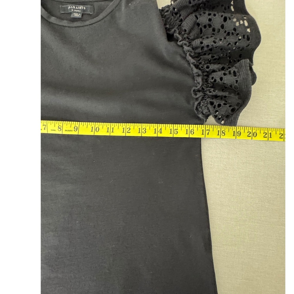 AllSaints Trixi Ruffle Eyelet Sleeve T-Shirt XS Black - Picture 6 of 7